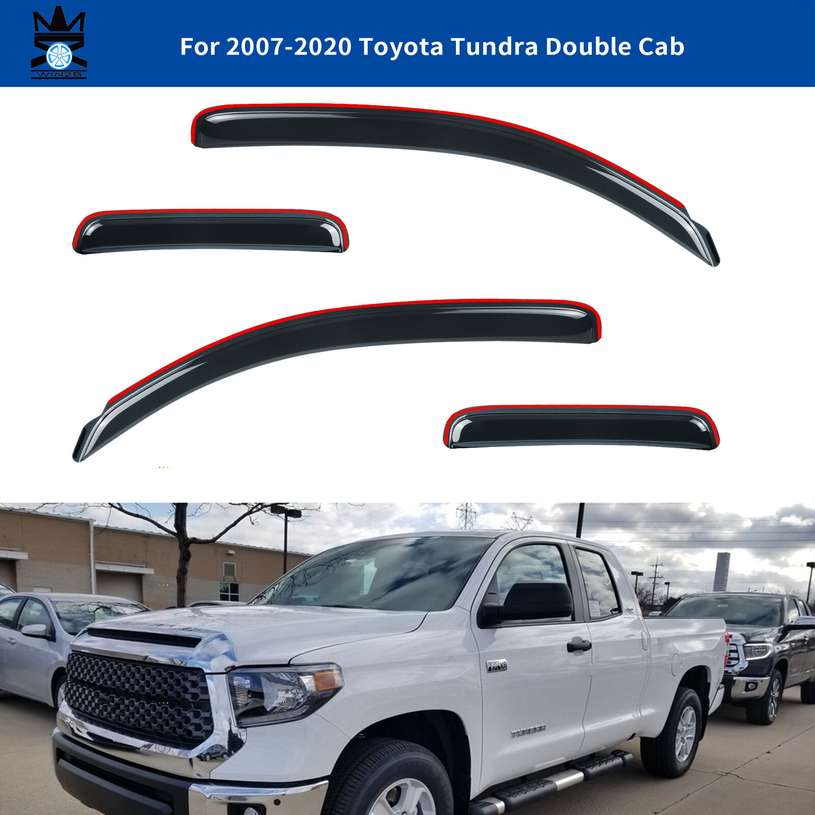 In-channel-mix Window Visors Deflector Rain Guards for 07-21 Tundra Extended Cab