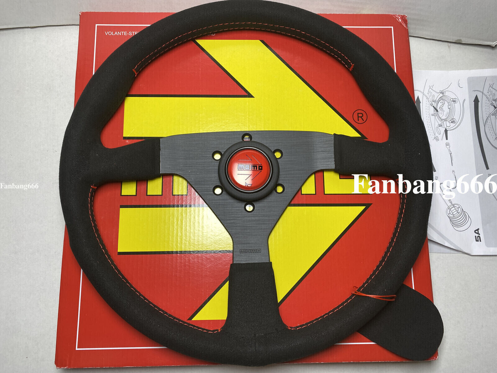 MOMO MonteCarlo 350mm 14' Suede Thickened Spoke Red Stitch Sport Steering Wheel