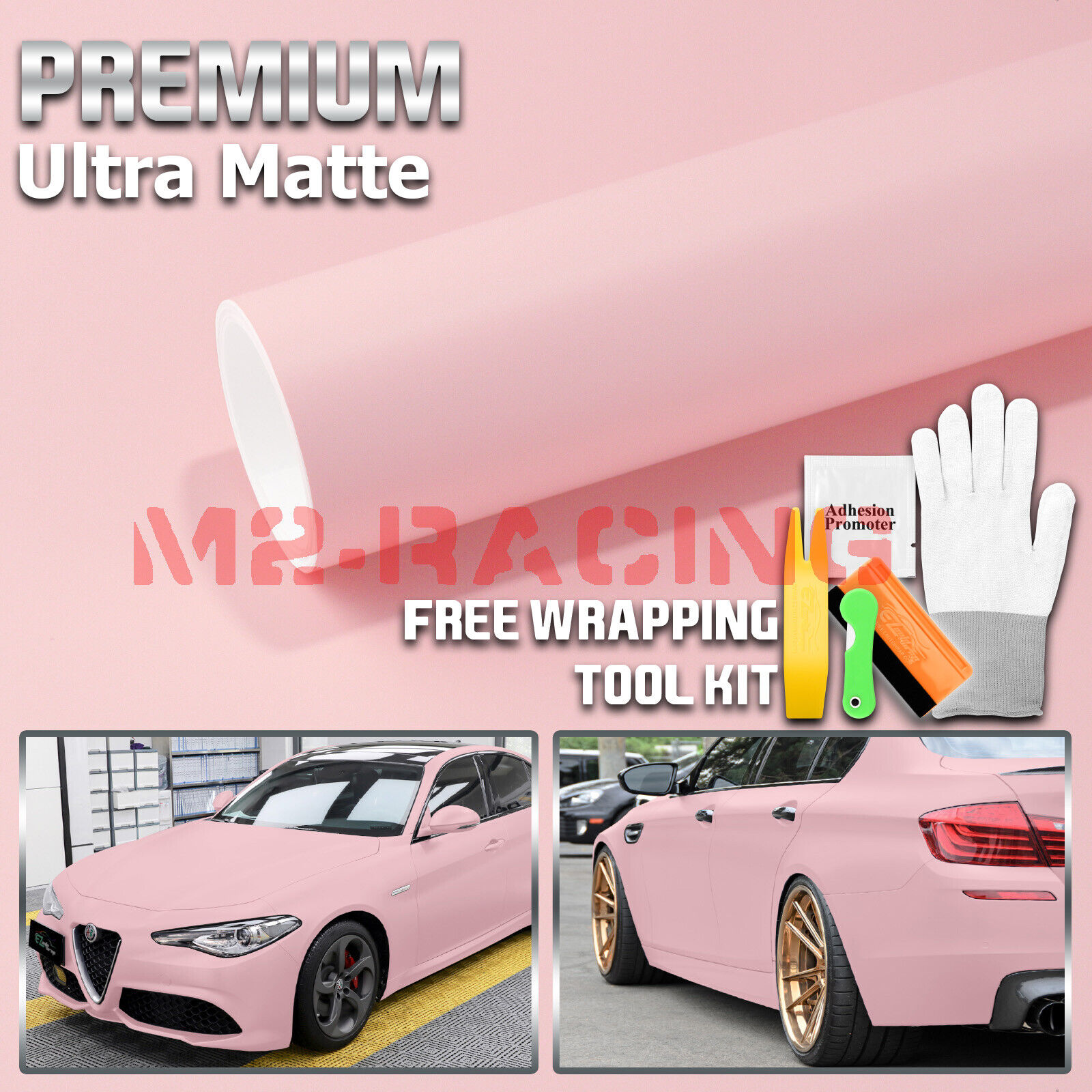 Premium Ultra Matte Flat Light Pink Car Auto Vinyl Wrap Sticker Decal Sheet Film
