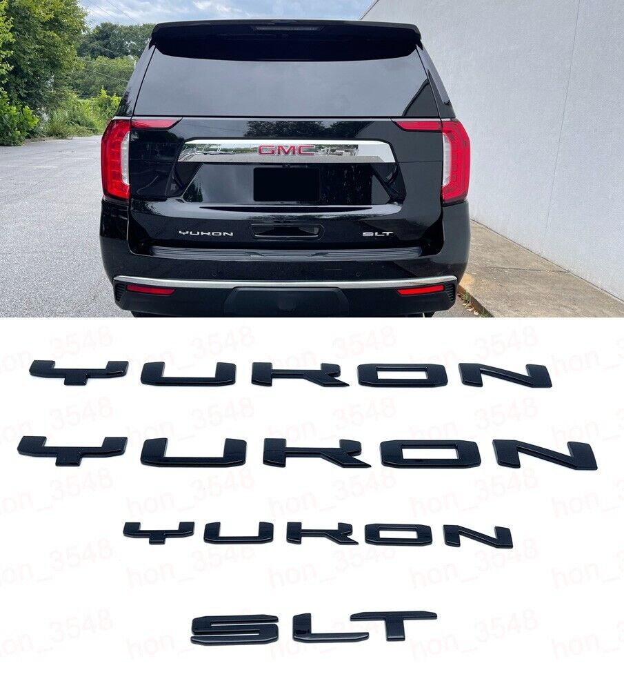 Gloss Black Door Rear SLT Yukon Emblems Letters 2021-2024 GMC Yukon Yukon XL