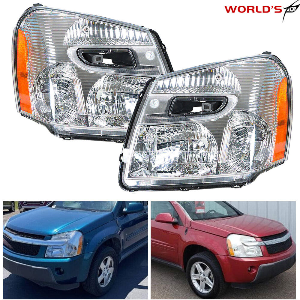 For 2005-2009 Chevy Equinox Headlights Clear Left+Right Pair Chrome Halogen