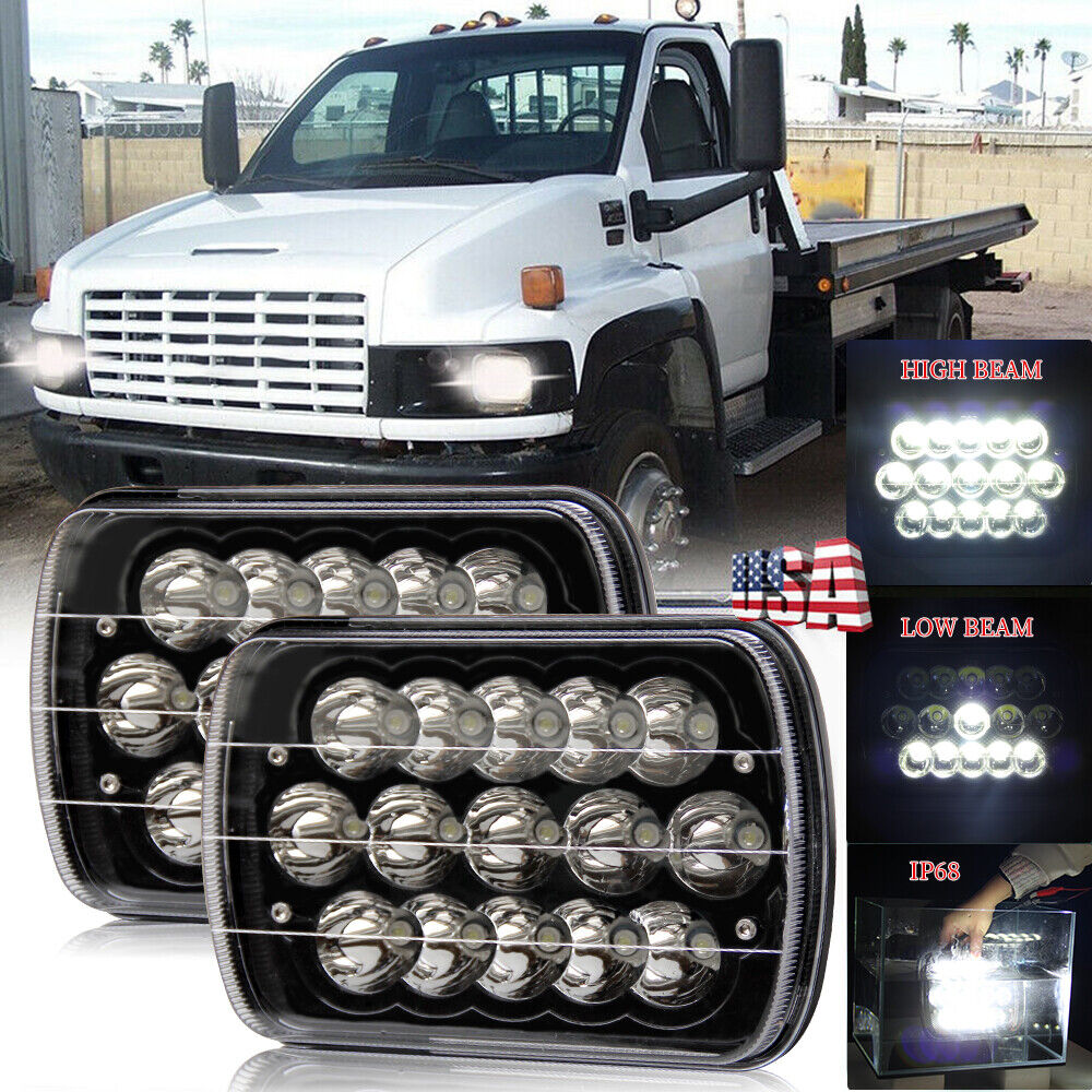 Pair 7x6 5x7'' Led Headlights Hi/Lo Halo for GMC TopKick C6500 C5500 C4500 Truck