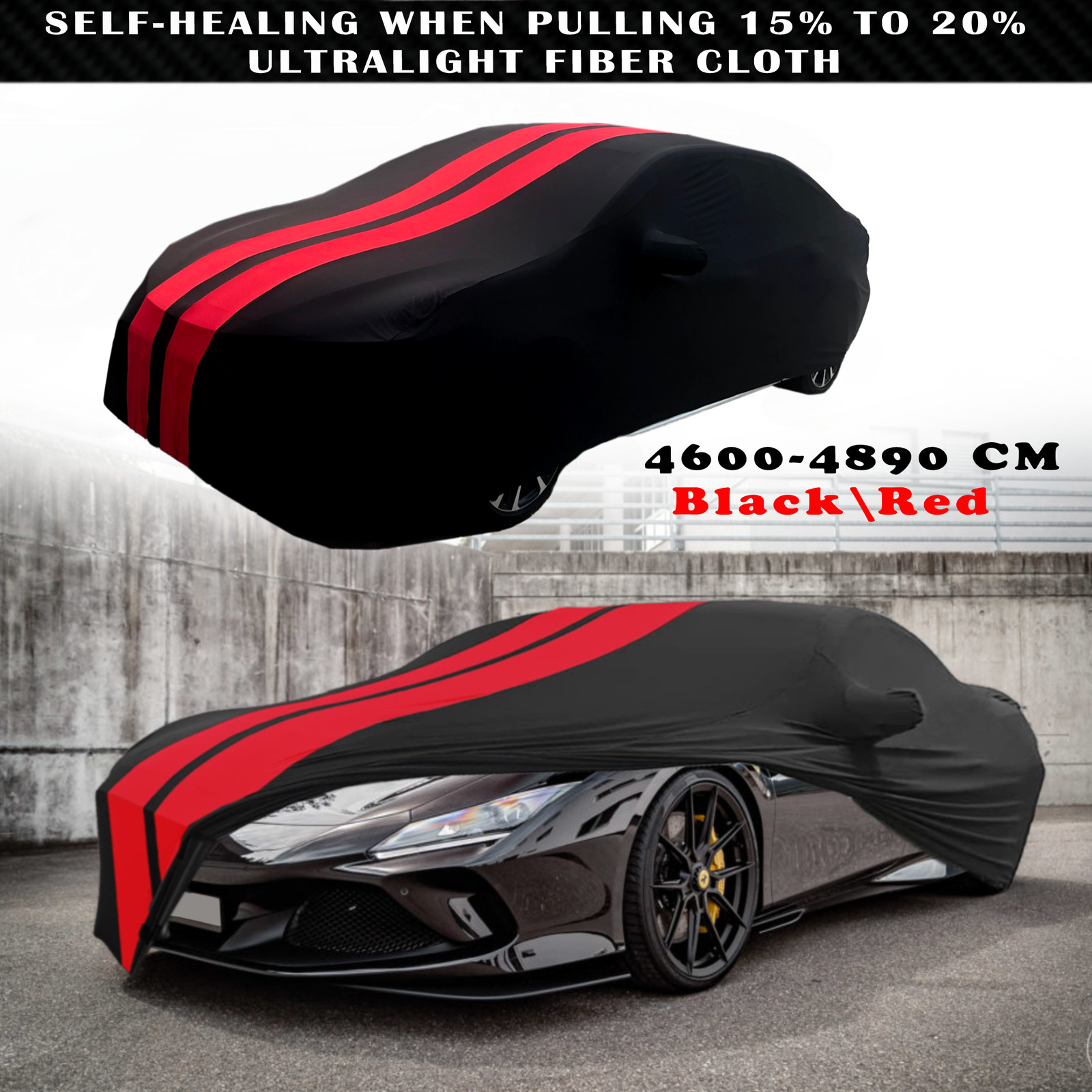For Ferrari Roma Red/Black Full Car Cover Satin Stretch Indoor Dust Proof A+