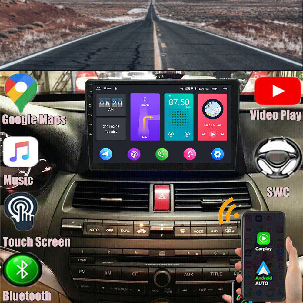 For Honda Accord 2008-2013 Apple CarPlay Android 13 Car Stereo Radio GPS BT
