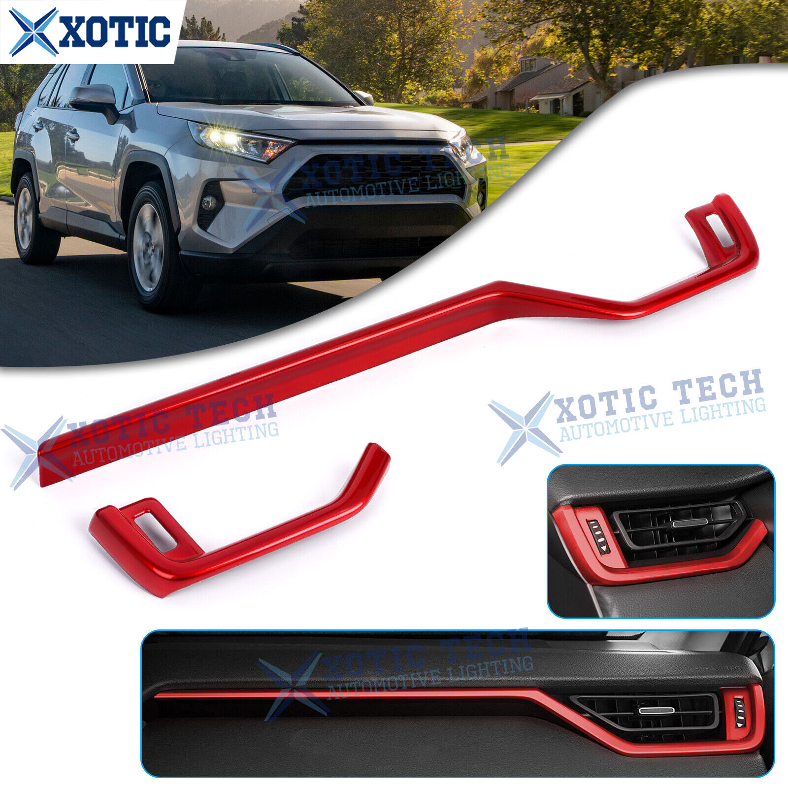 2pcs Gloss Red Dashboard Side AC Air Vent Surrounds Cover For RAV4 2019-2024