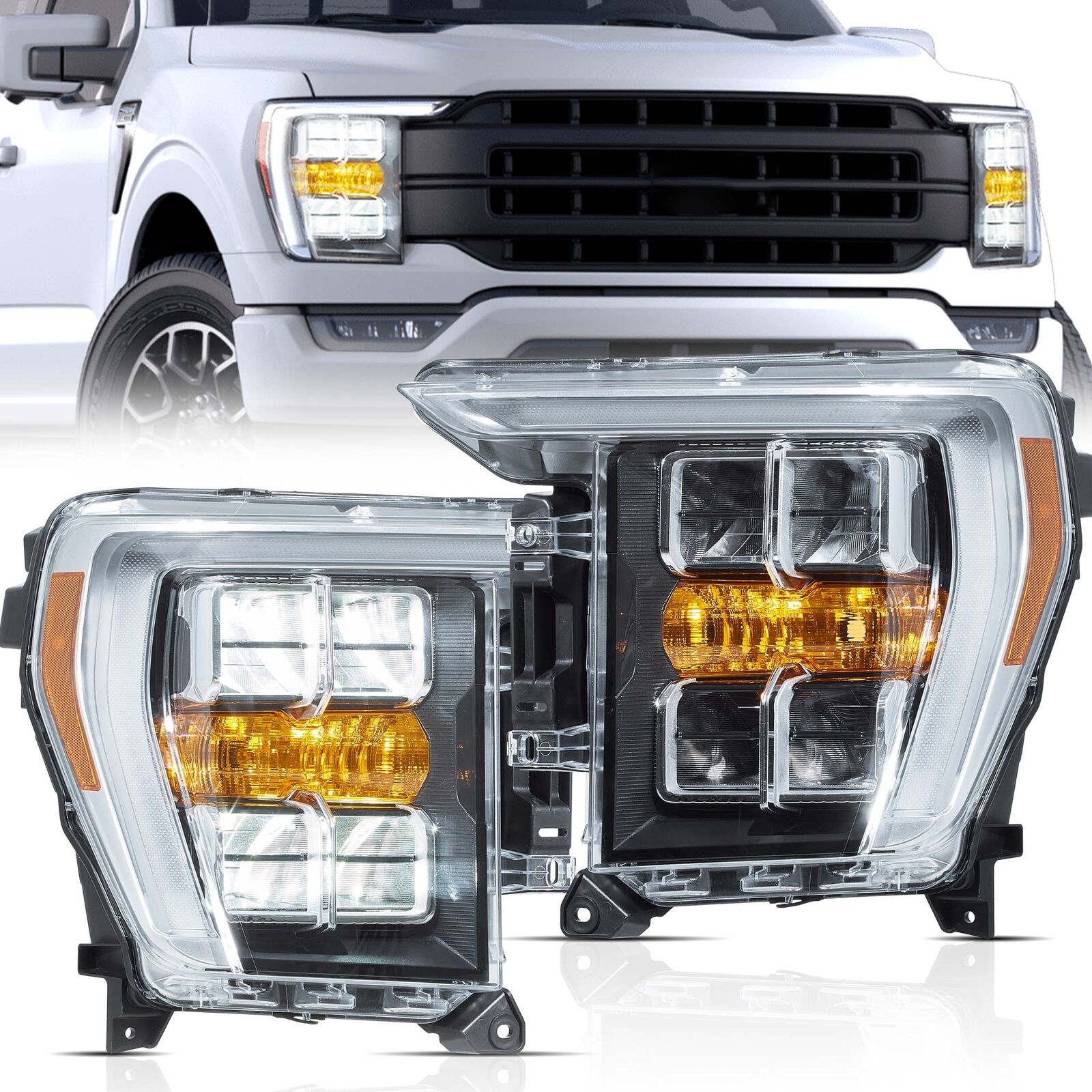 VLAND LED Reflector Headlights For 2021 2022 2023 Ford F150 F-150 Headlamps Pair
