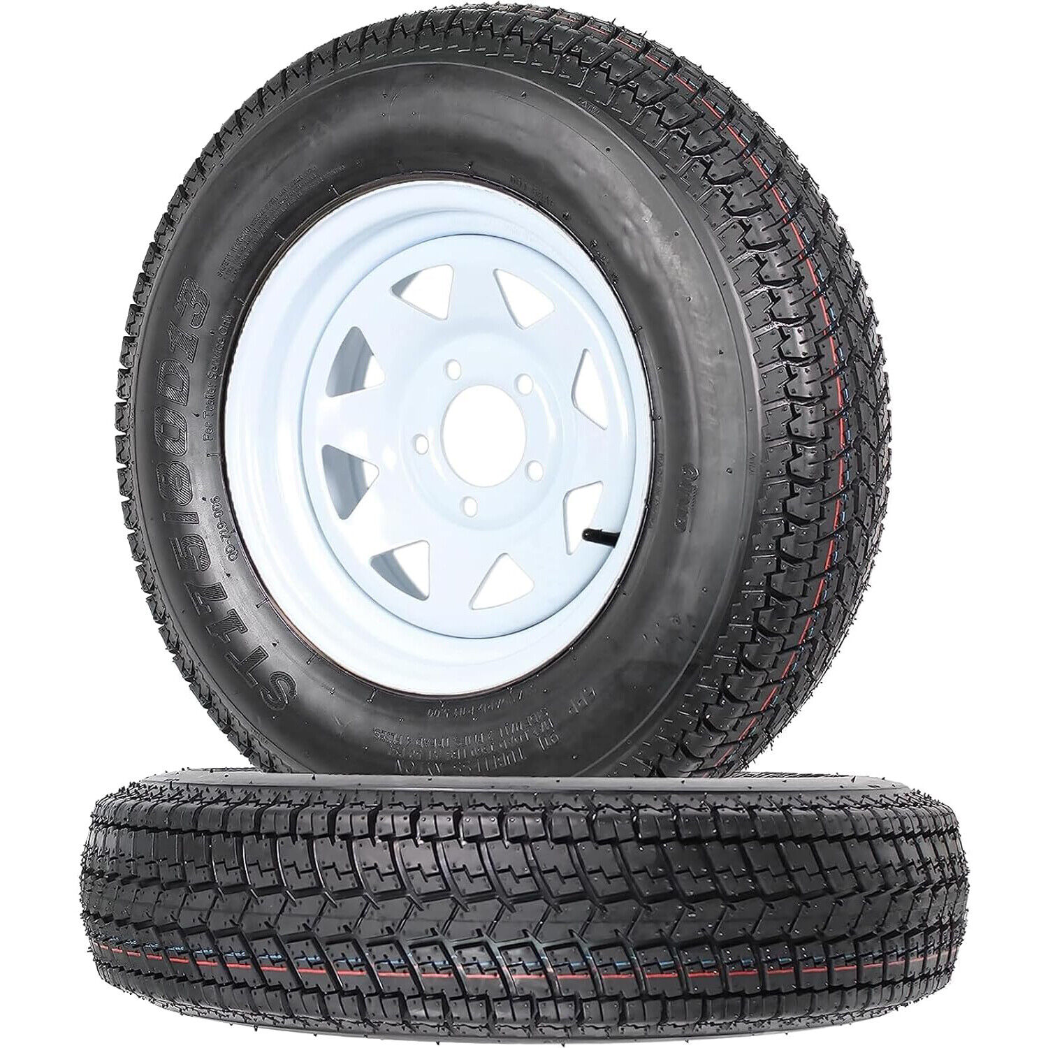 2-Pk Trailer Tire On Rim ST175/80D13 175/80 LRC 5 Lug 5-4.5 White Spoke Wheel