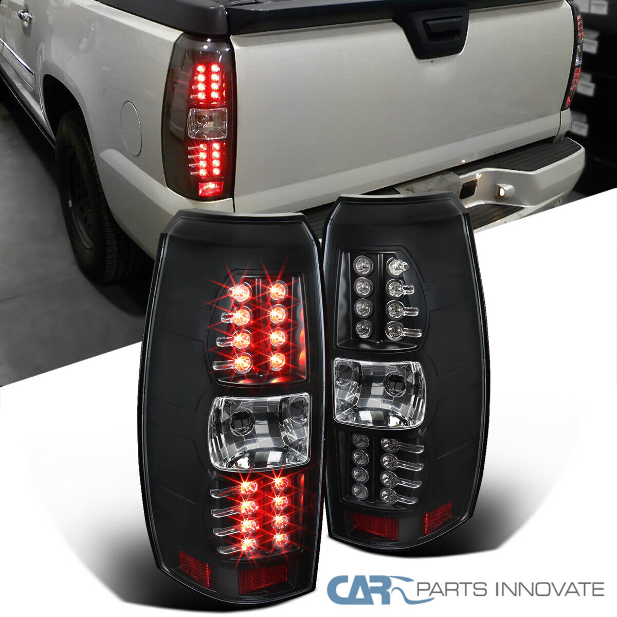 <LED Tail Lights> Fits 07-12 Chevy Avalanche Black Brake Signal Lamps Clear Lens