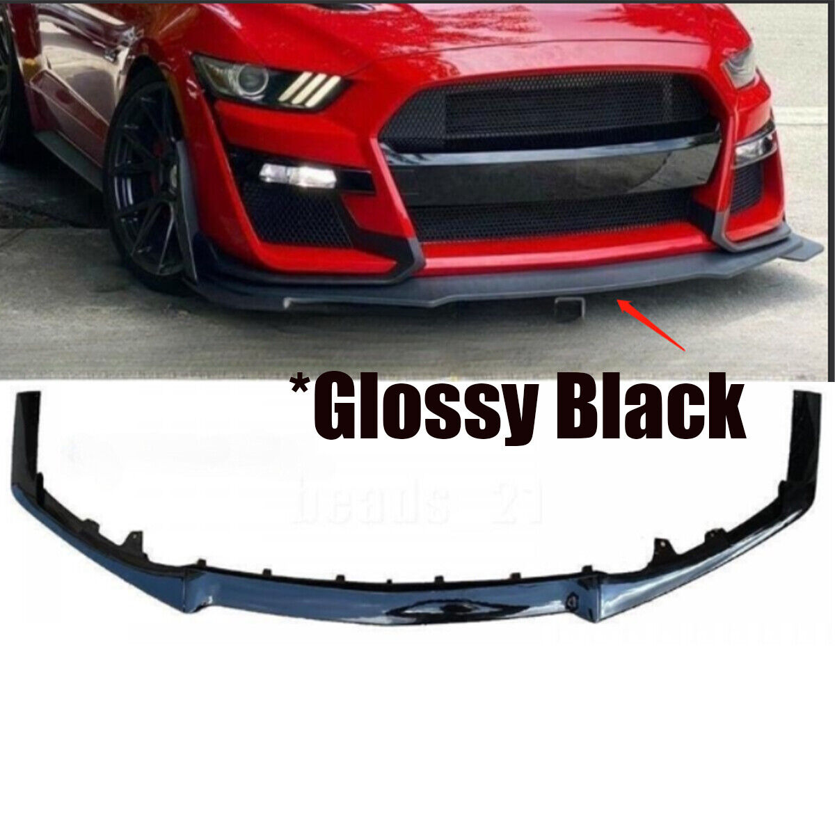ABS GT500 Style Front Bumper Lip Chin Spoiler For Ford Mustang 15-17 Gloss Black