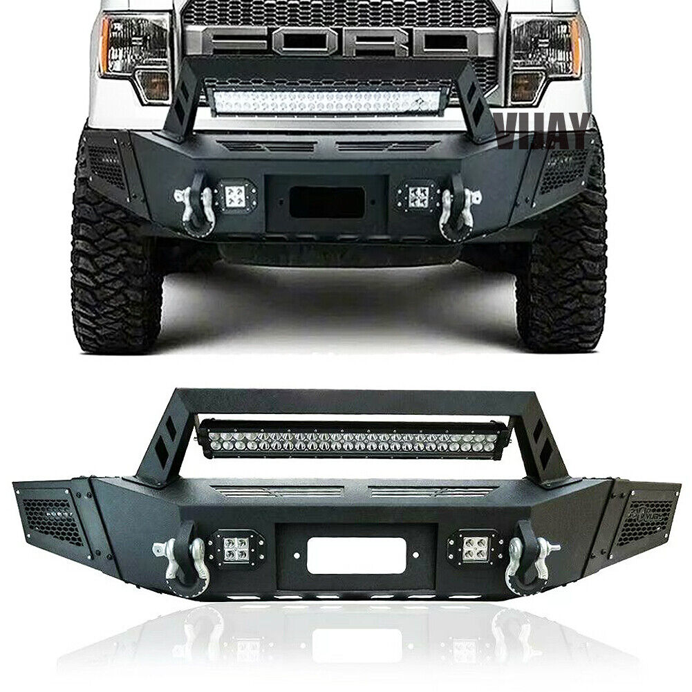 LUYWTE Front Bumper Fits 09-14 Ford F-150 w/Winch Plate and 24w LED Spotlights
