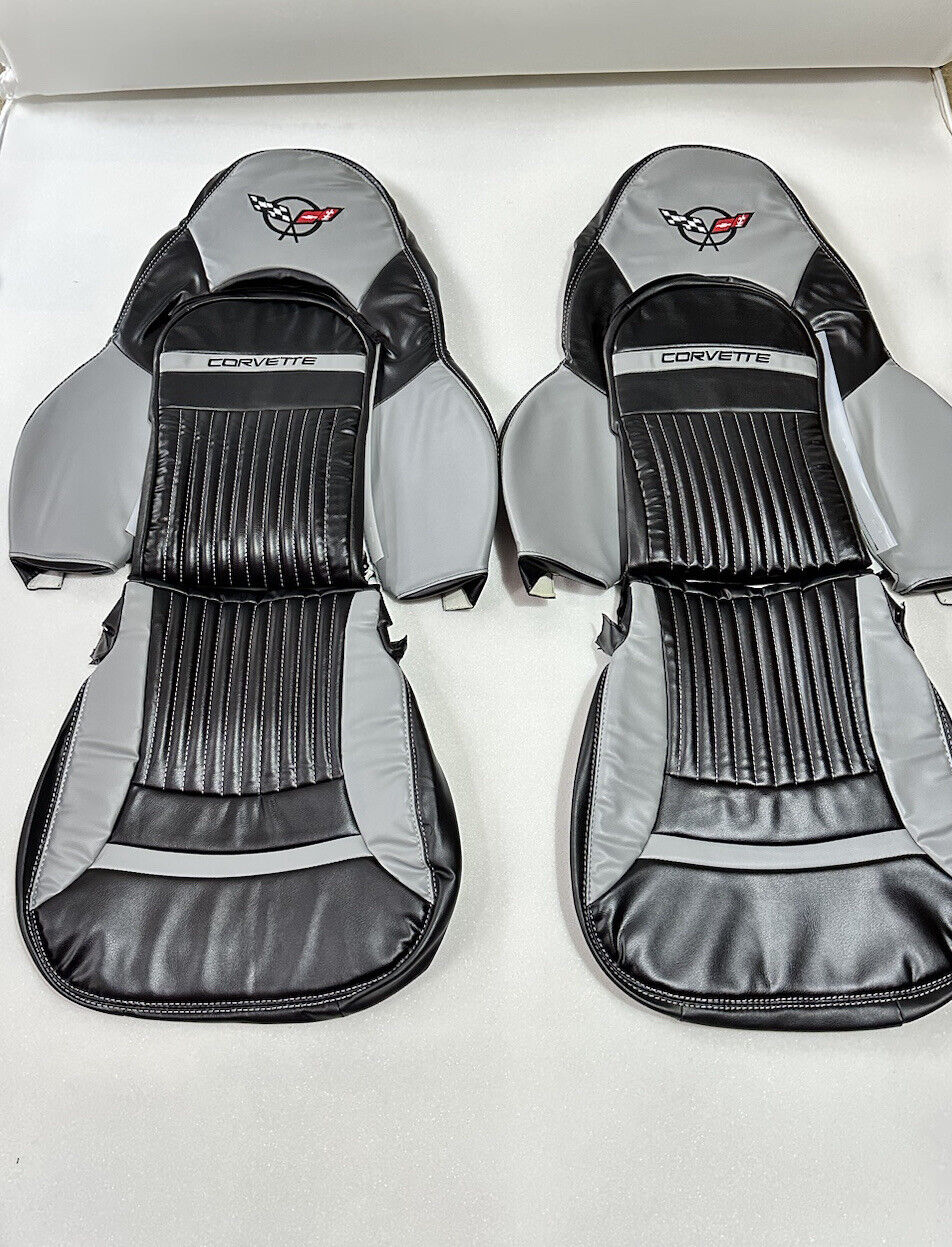 Corvette C5/Z06 Sports 1997-2004 Synthetc Leather Seat Cover Color Black Grey