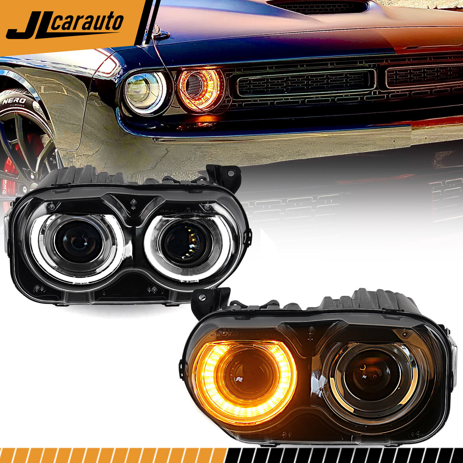 Left & Right Headlights For Dodge Challenger 2015-2021 HID/Xenon lamp W/ LED DRL
