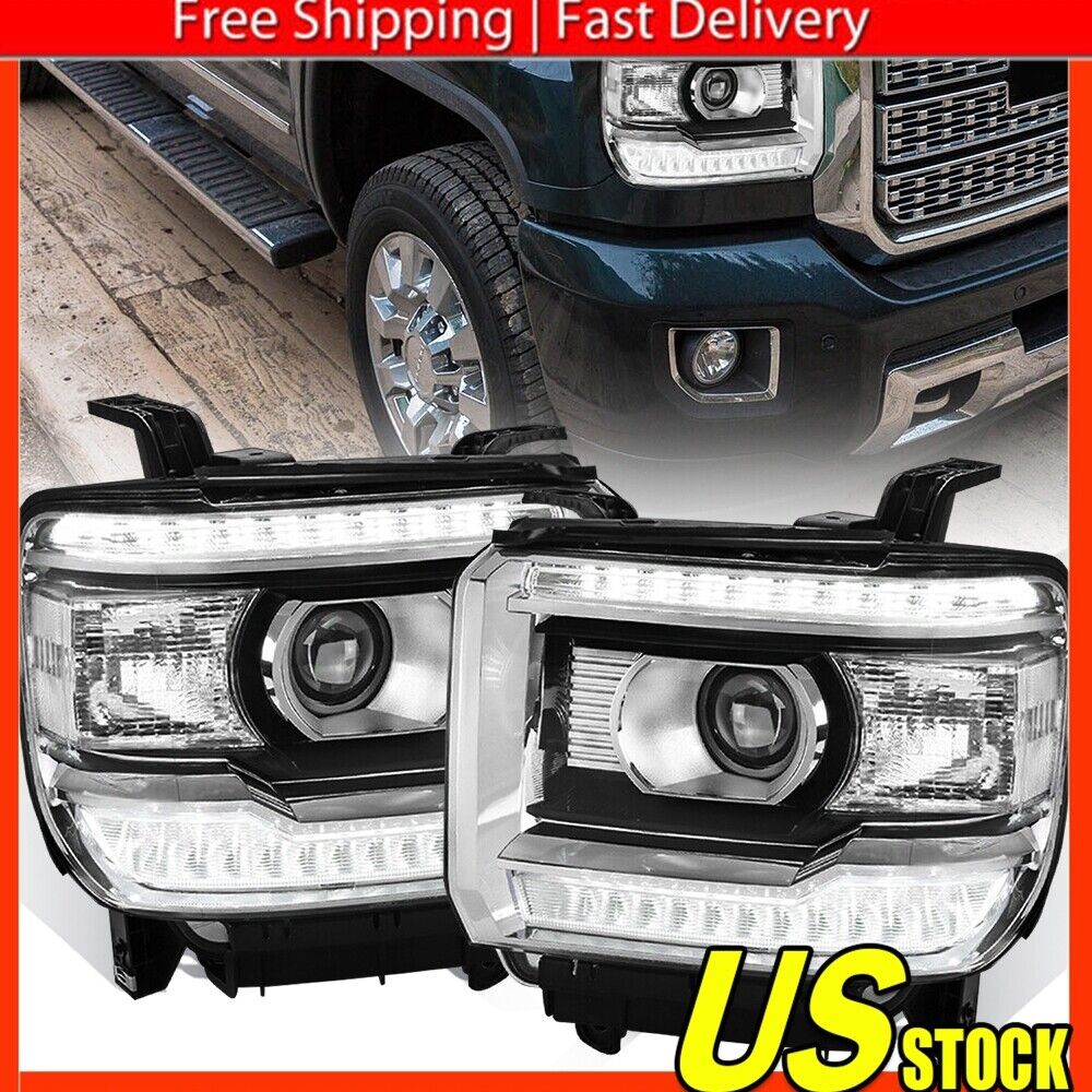 Clear OE Style LED DRL Head Lights Lamps For 2014-2018 GMC Sierra 1500 2500 3500