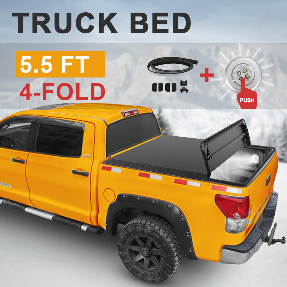 5.5ft 4 -Fold Tonneau Cover For 2004-2015 Nissan Titan Truck Bed W/LED Hardwares
