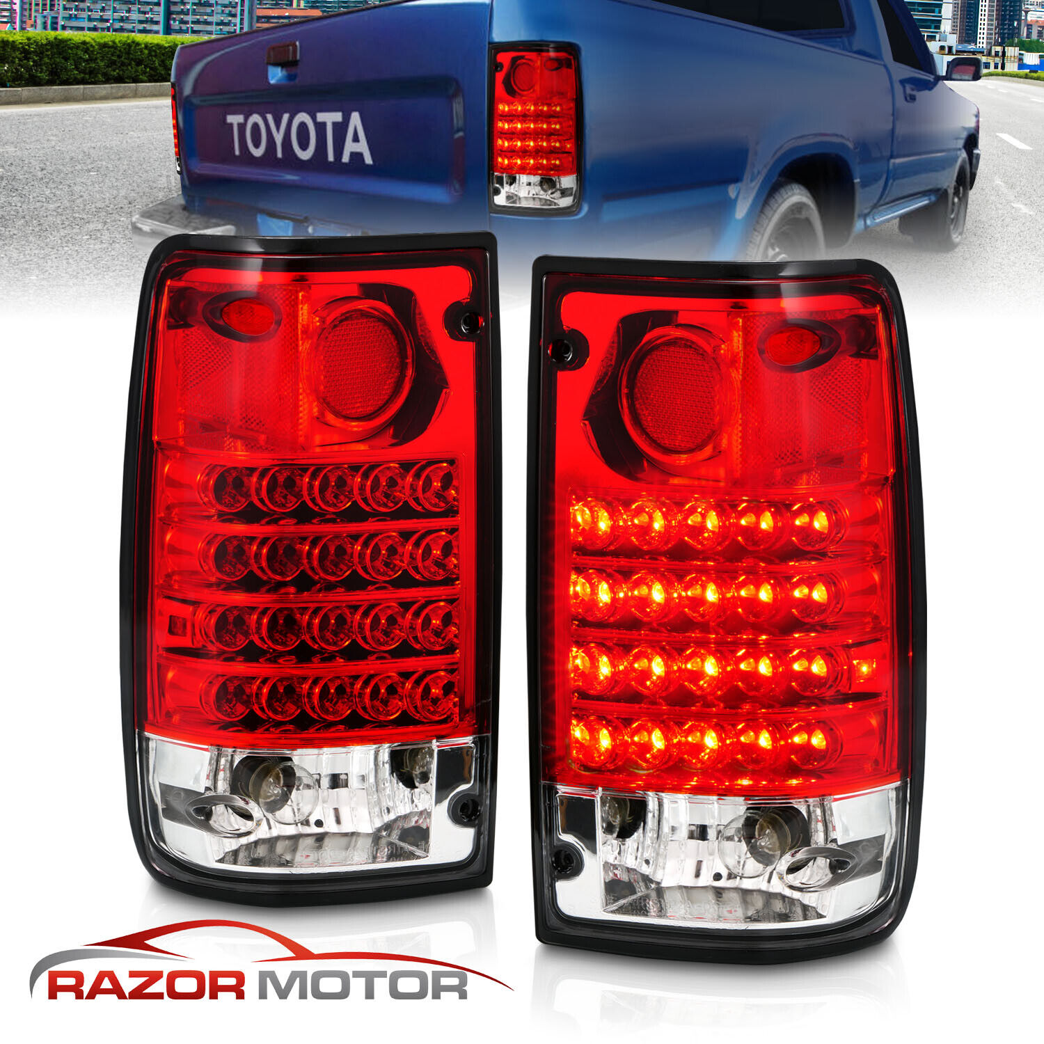 1989-1995 Red Clear LED Tail Light Pair For Toyota Pickup Truck w/ Bulb + Socket