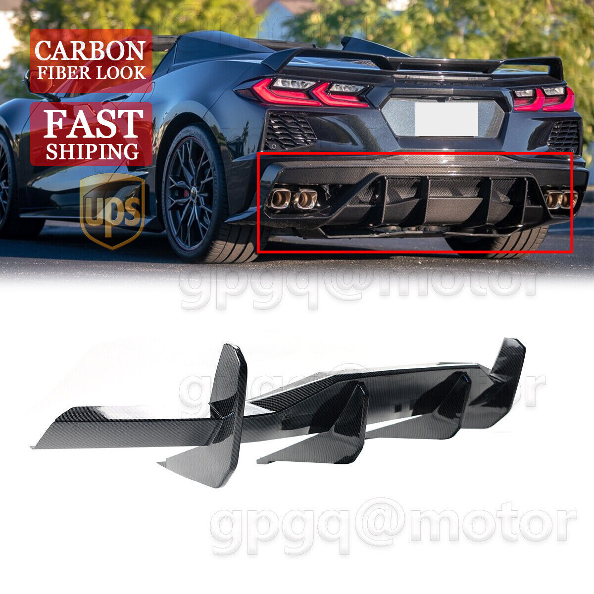 For Corvette C8 Z51 2020-2023 STG 3 Add-On Carbon Rear Bumper Diffuser Spoiler
