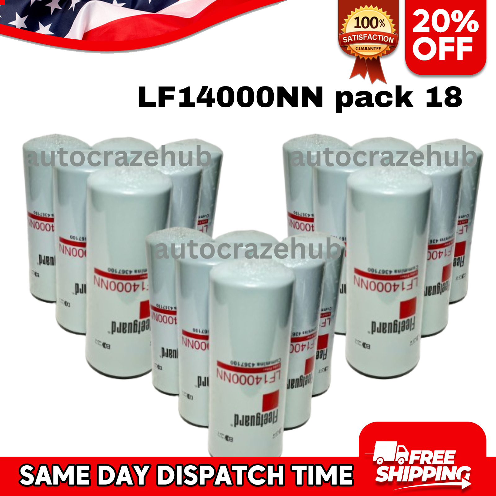 18 Pack Fleetguard LF14000NN Oil Filter Cummins ISX 4367100 USA 