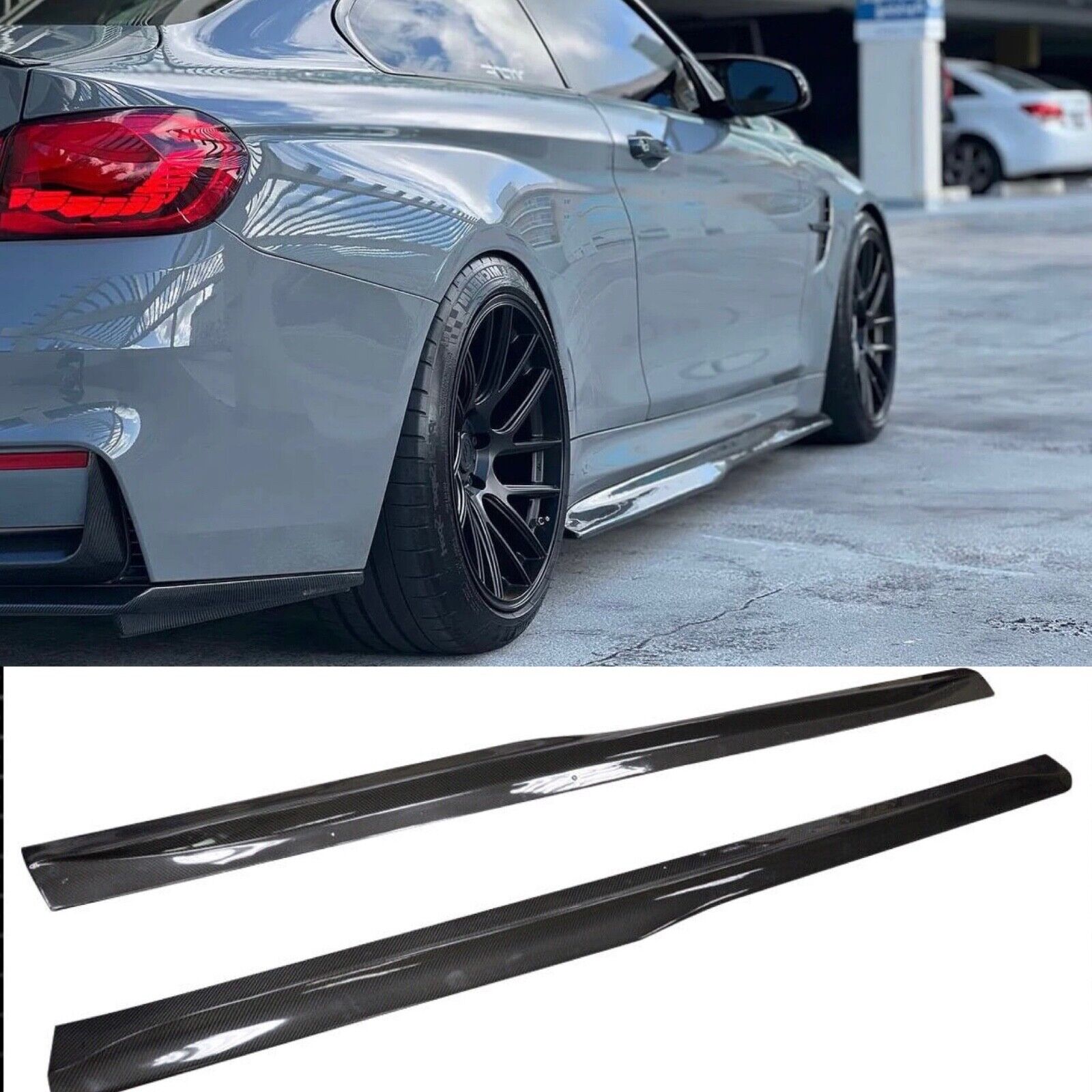For 2014+ BMW F82 F83 M4 PSM Style Coupe Carbon Fiber Side Skirt Extension Lip 