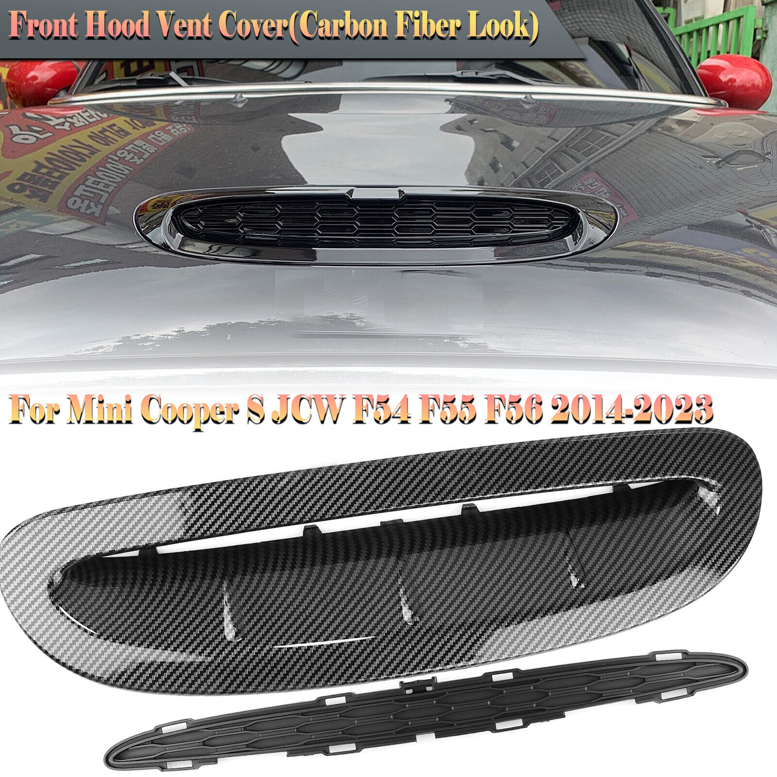 Carbon Fiber Style Front Hood Scoop Vent Trim For MINI Cooper S JCW F54 F55 F56