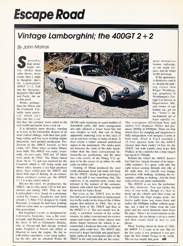 1960s Vintage Lamborghini, the 400GT 2+2 - Classic Article D142
