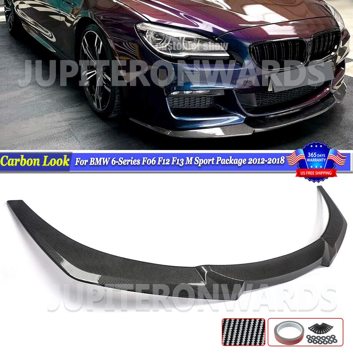 For BMW F06 F12 F13 M Sport 650i 2012-2019 Carbon Look Front Splitter Bumper Lip