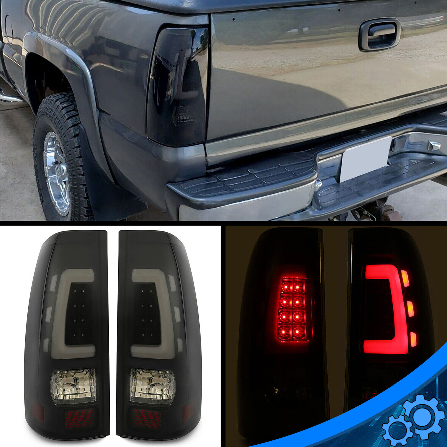 Fits For 1999-2002 Chevy Silverado GMC Sierra LED Brake Tail Lights Lamps SMOKE