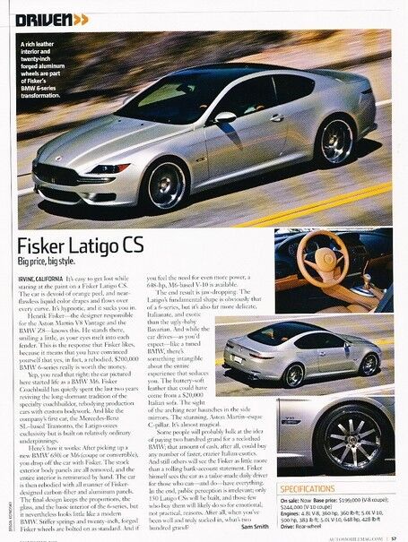 2007 2008 Fisker Latigo CS BMW Original Car Review Report Print Article K04