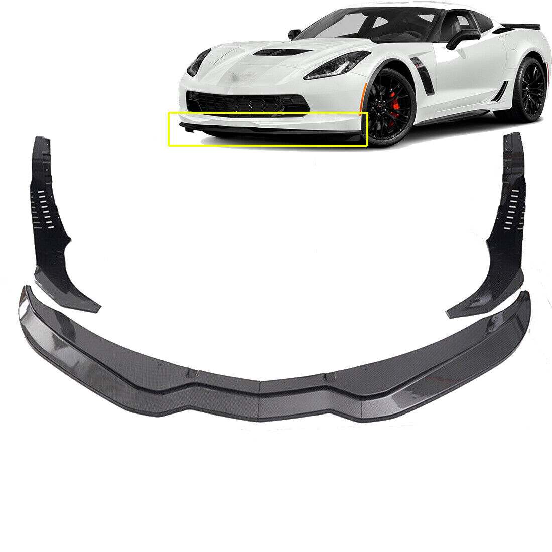 For 2014-19 Corvette C7 Z06 Stage 3 Front Lip Splitter Side Winglet Carbon Fiber