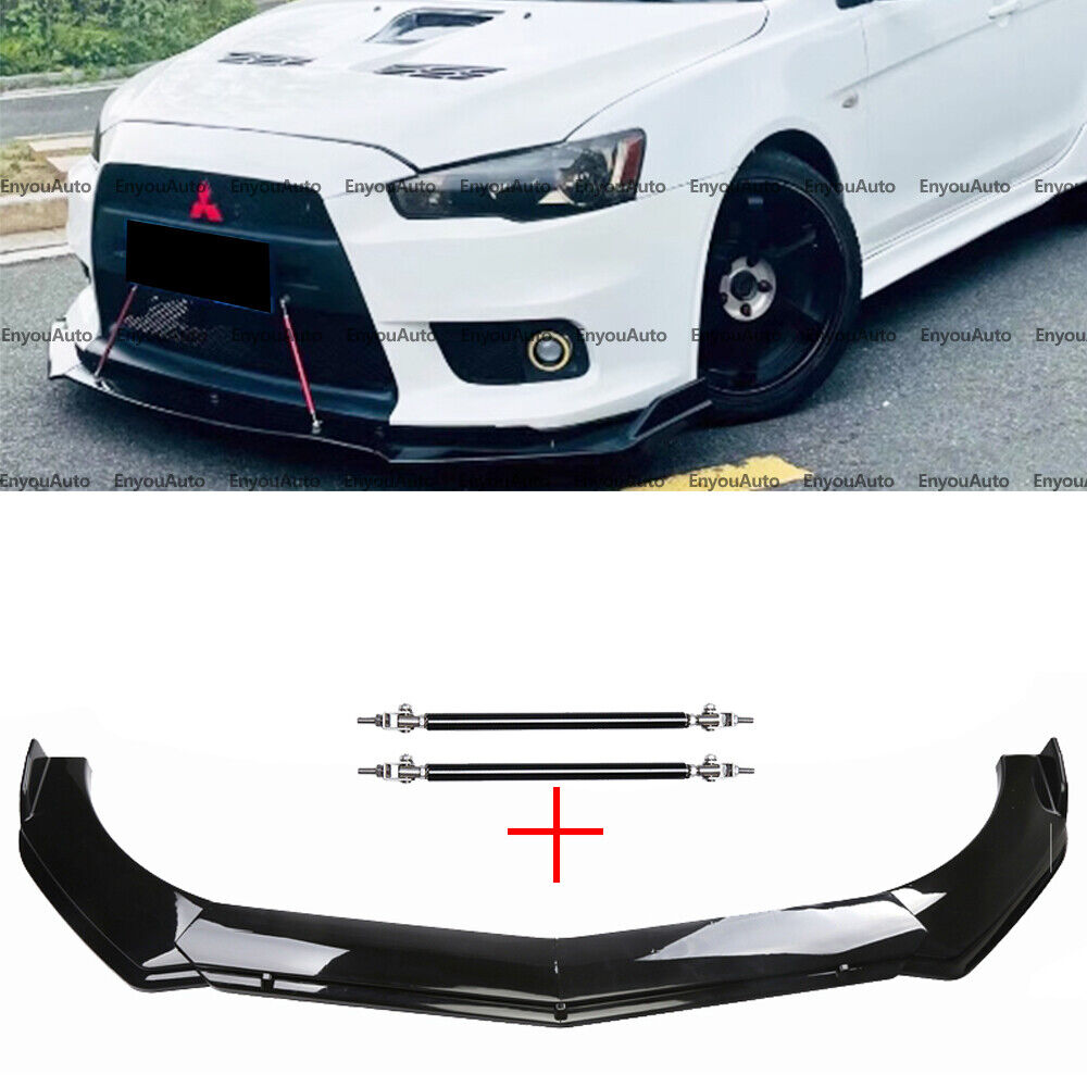 For Mitsubishi Eclipse Front Bumper Lip Spoiler + Strut Rods Glossy Black