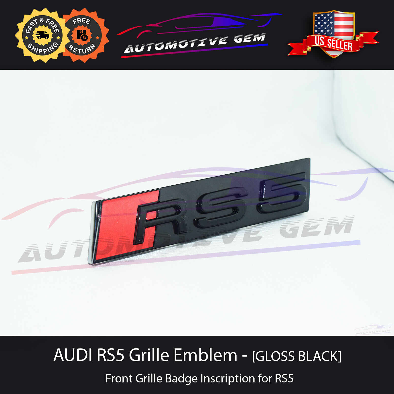 Audi RS5 Front Grille Badge GLOSS BLACK Emblem S line Inscription Nameplate A5