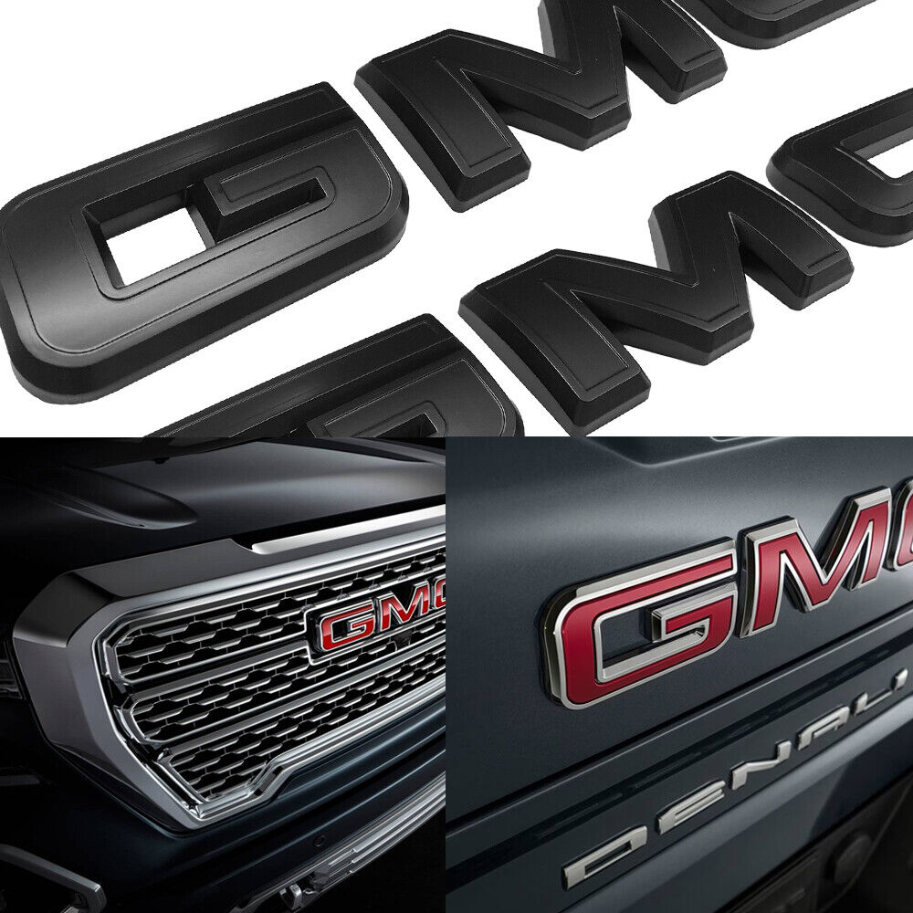Front Rear Matte Black Emblem Overlay 2019-2023 For GMC Sierra 1500 2500/3500HD