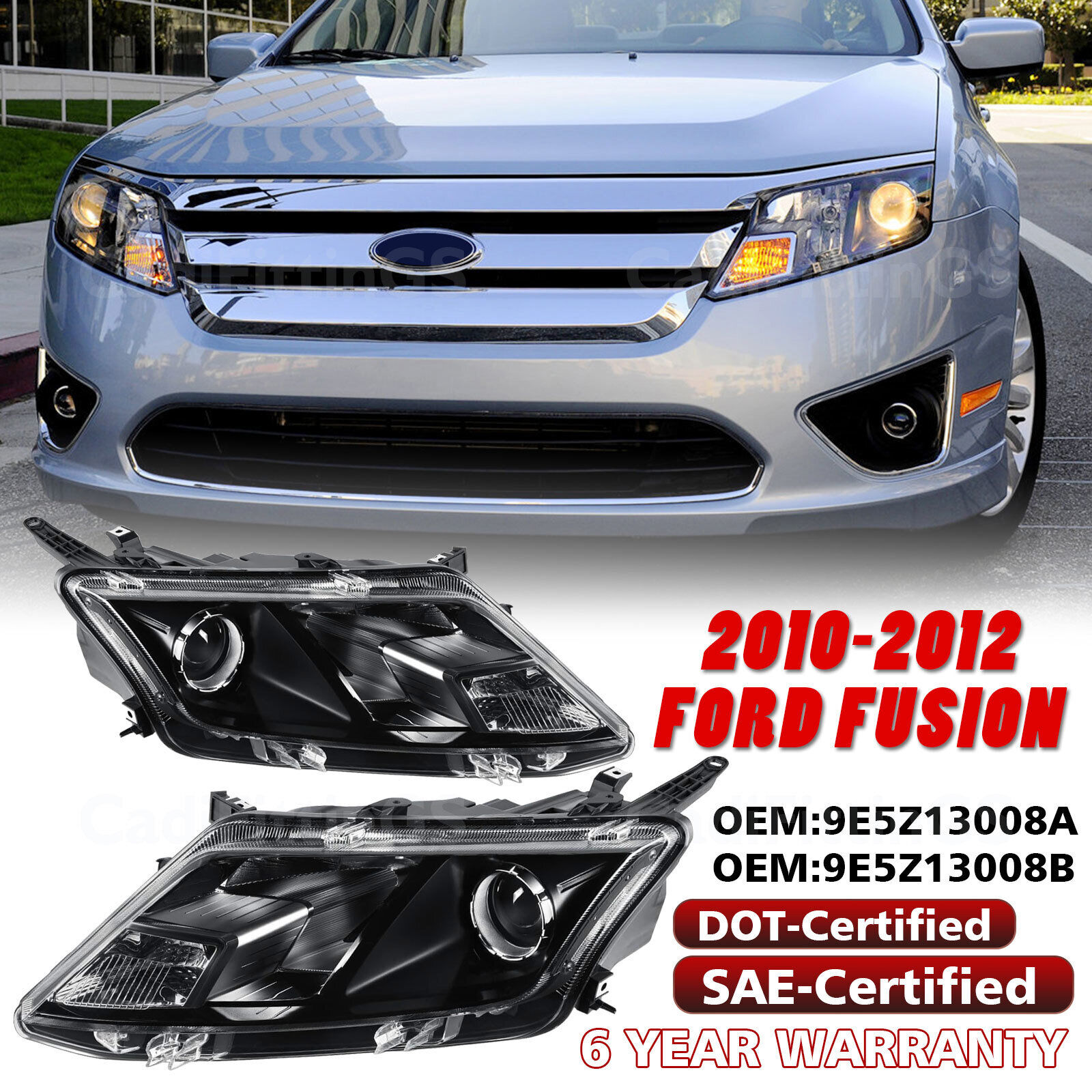 2010 2011 2012 Ford Fusion Headlight Black Factory Projector Headlamp Left Right