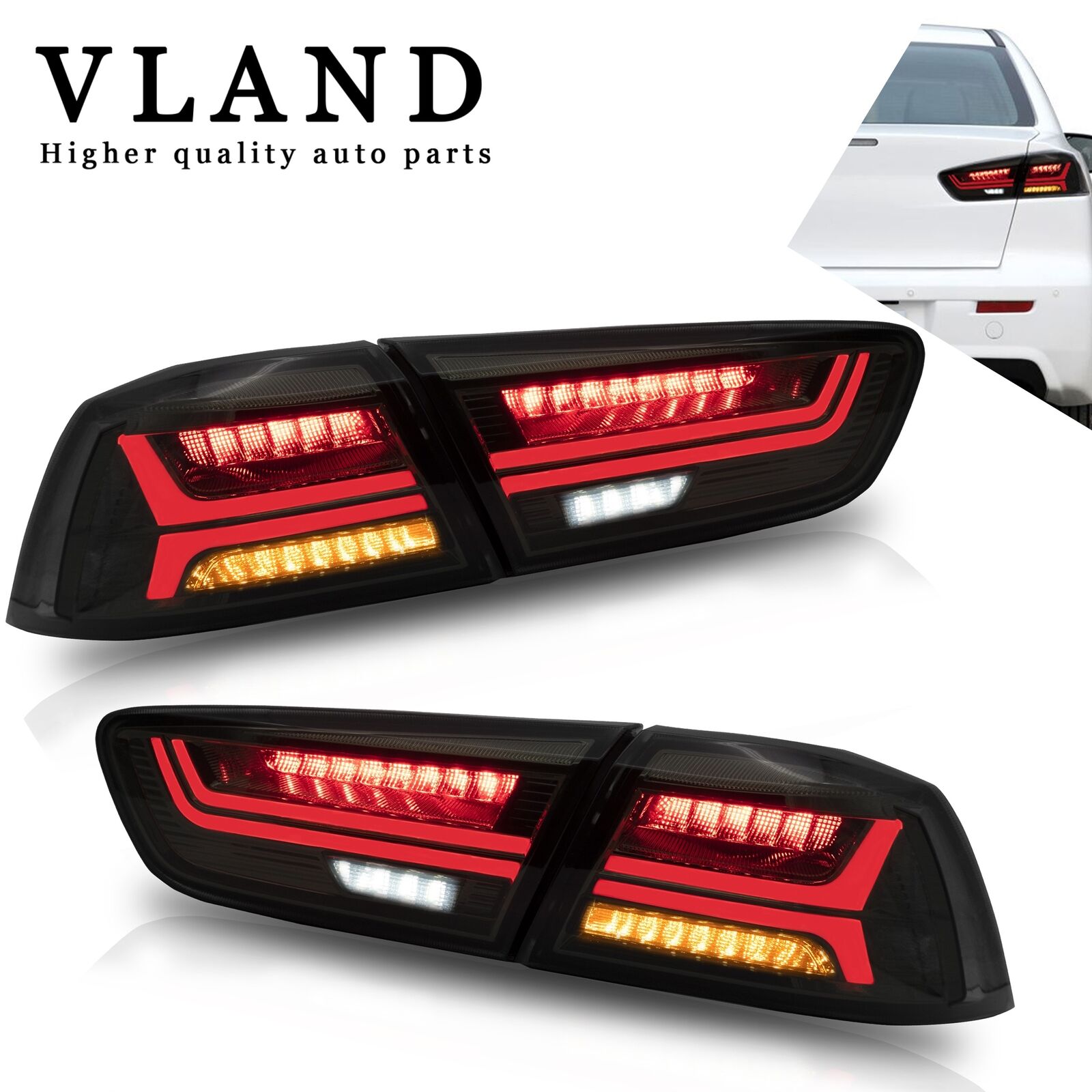2* VLAND LED Smoked Tail Lights for Mitsubishi Lancer EVO GT Evolution 2008-2017