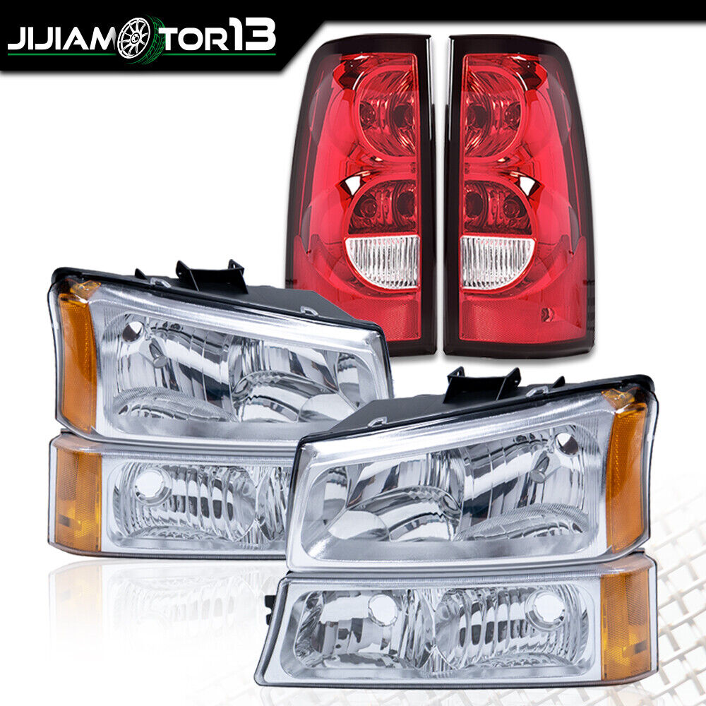 Fit For 2003-2006 Chevy Silverado Chrome Headlight+Signal Bumper Lamp+Tail Light