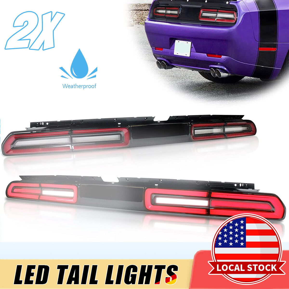 VLAND Red LED Tail Lights For Dodge Challenger 2008-2014 Red Sequential Turn