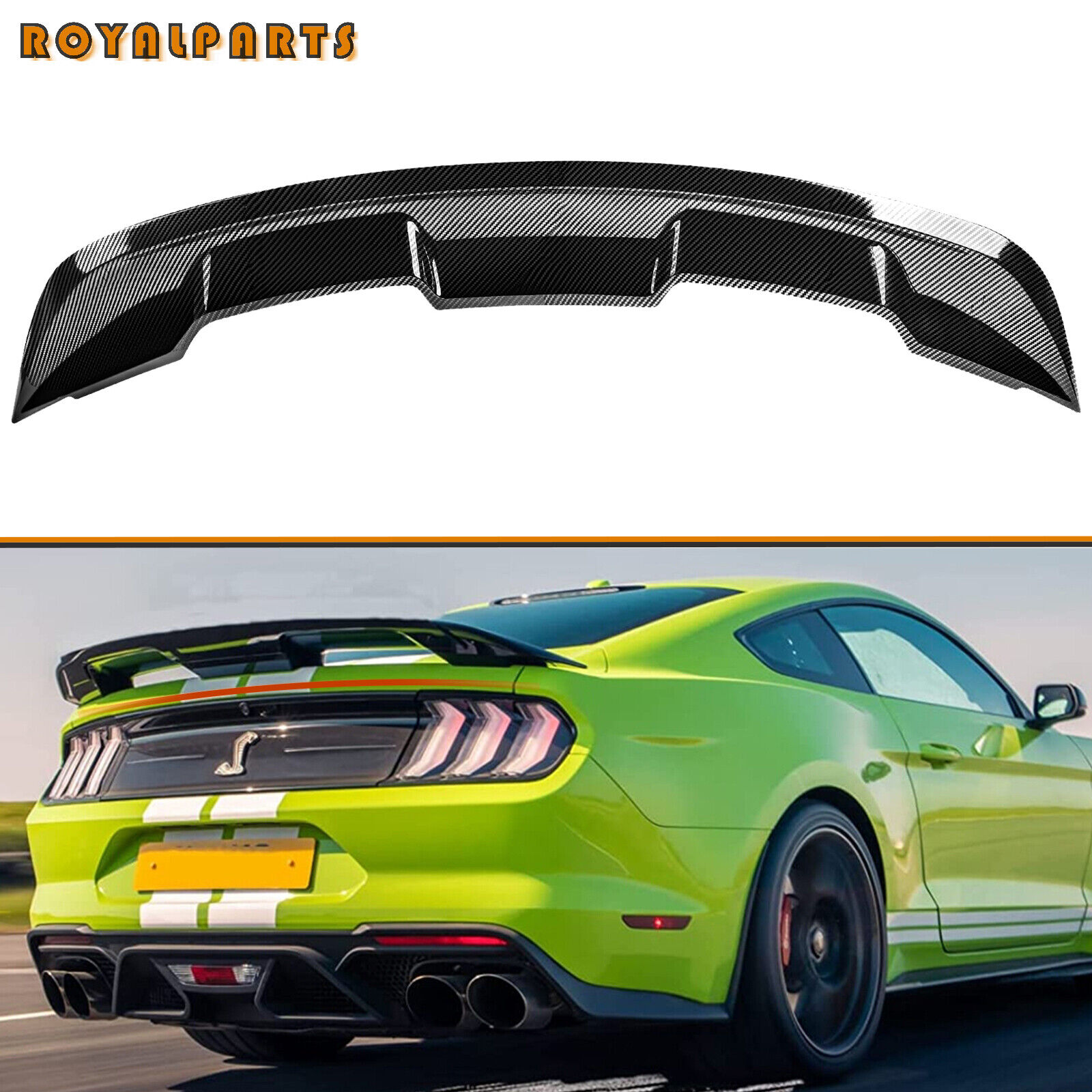 Fits 2015-2024 Mustang Coupe GT500 Style Rear Trunk Spoiler Wing Carbon Fiber