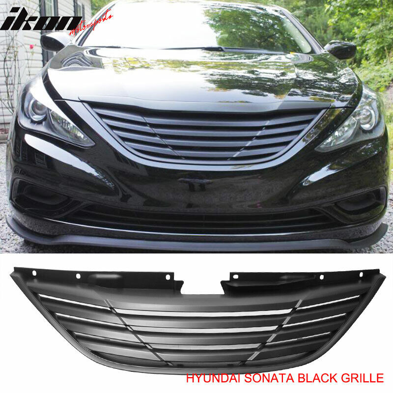 Fits 11-14 Hyundai Sonata Horizon Black Front Bumper Hood Grille Grill ABS