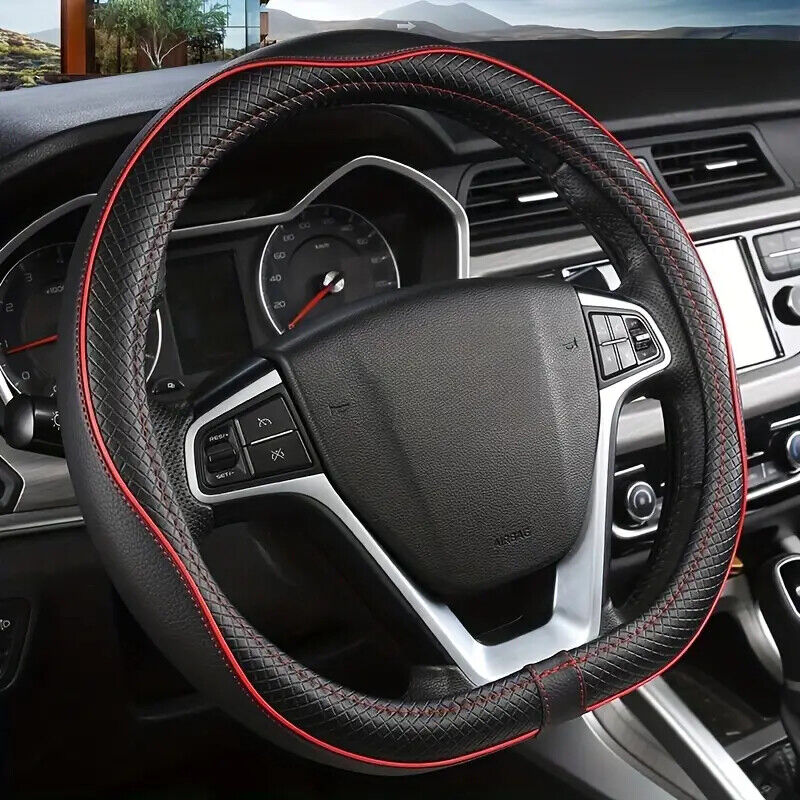 D-Shape Universal 15in/38cm Microfiber Leather Car Steering Wheel Cover Non-slip
