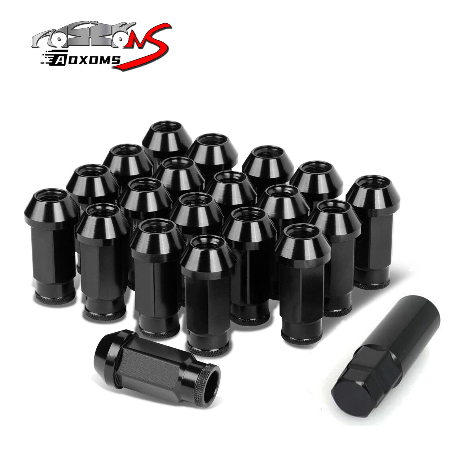 20pcs Black Racing Extended Open End Tip Steel Wheel Lug Nuts M12x1.5+ Adapter