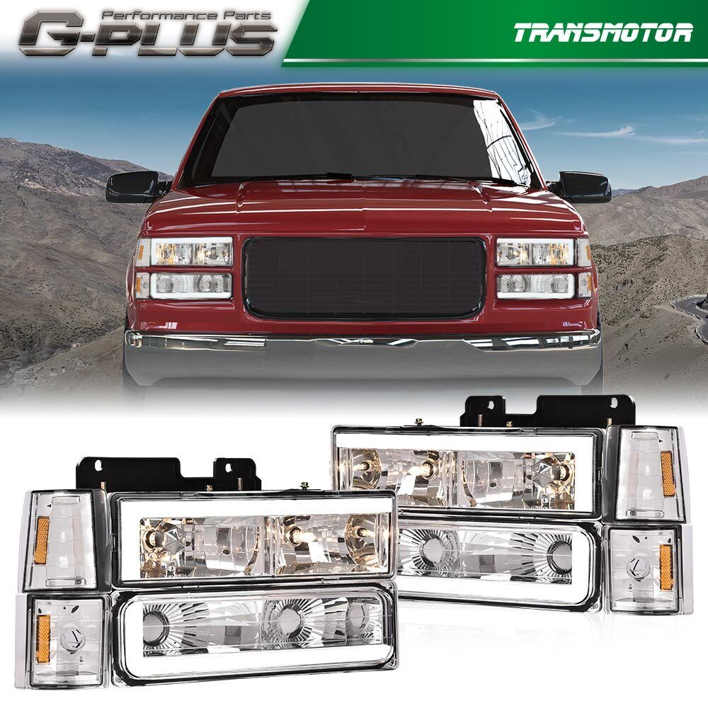 Fit For 88-93 Chevy C/K GMC Sierra Tahoe Clear/Amber LED Tube Headlights