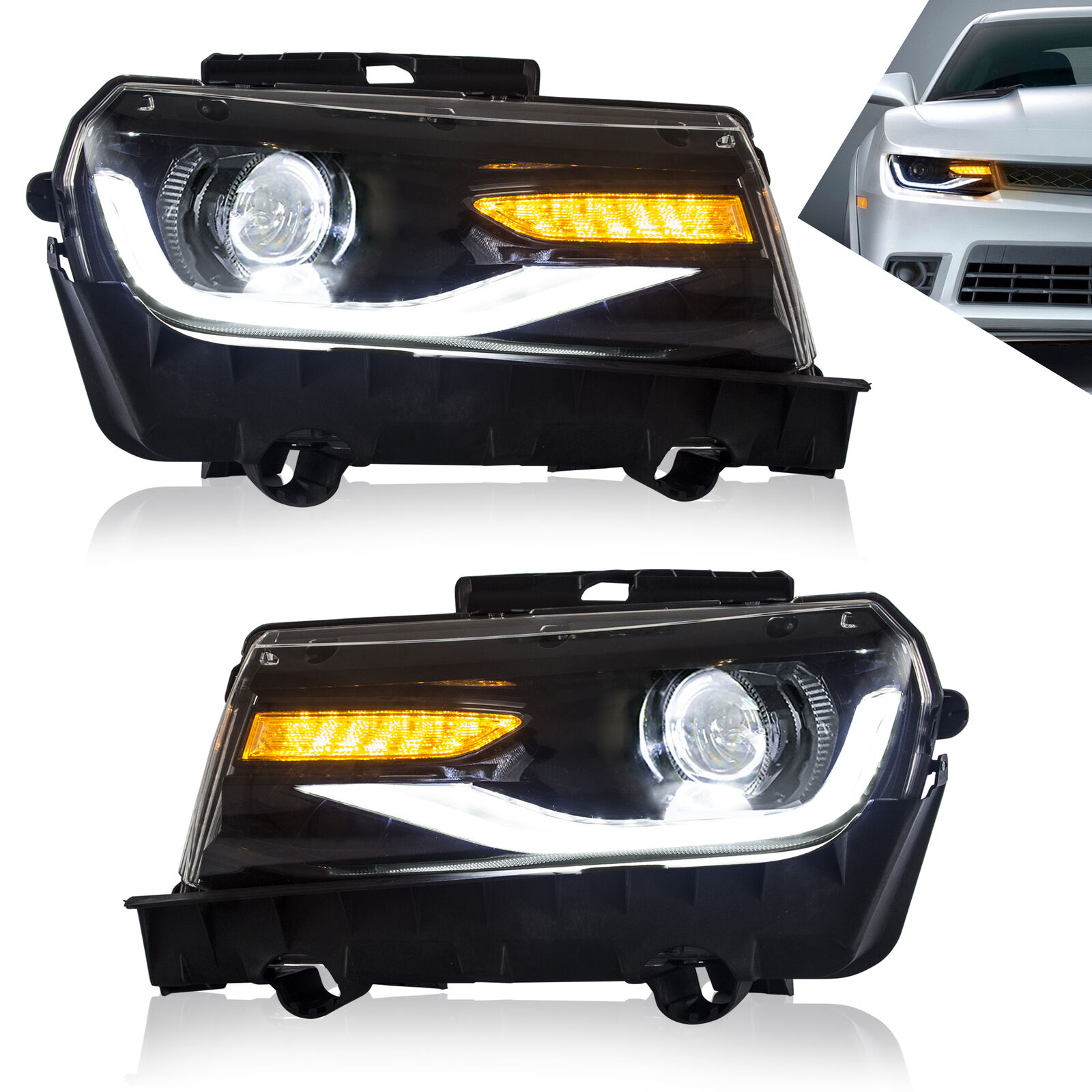 2*Projector Headlights For 2014 2015 Chevrolet Chevy Camaro w/Sequential Light