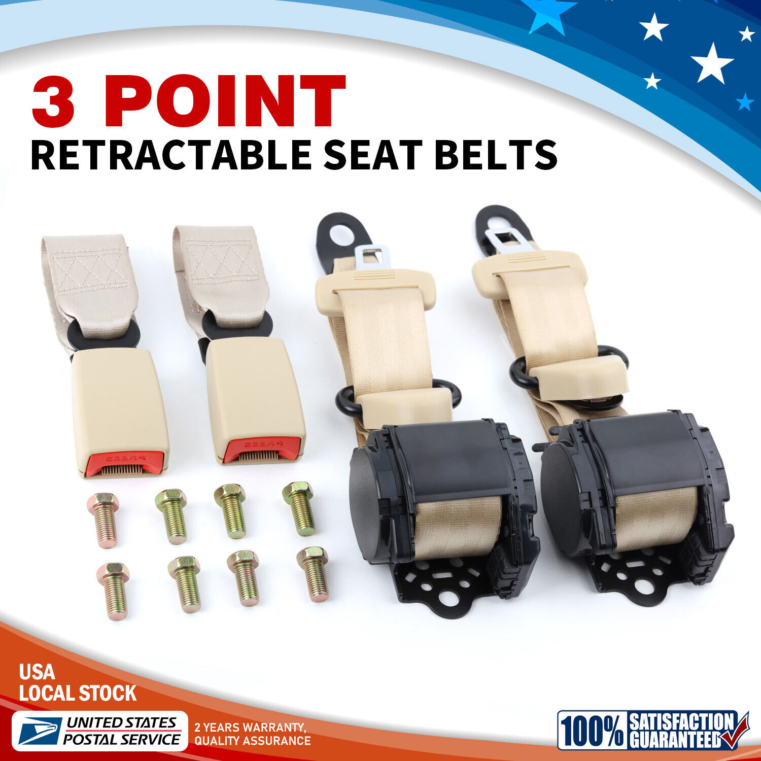 2Pack Universal Lap Seat Belt 3 Point Adjustable Retractable Car Single Seat US