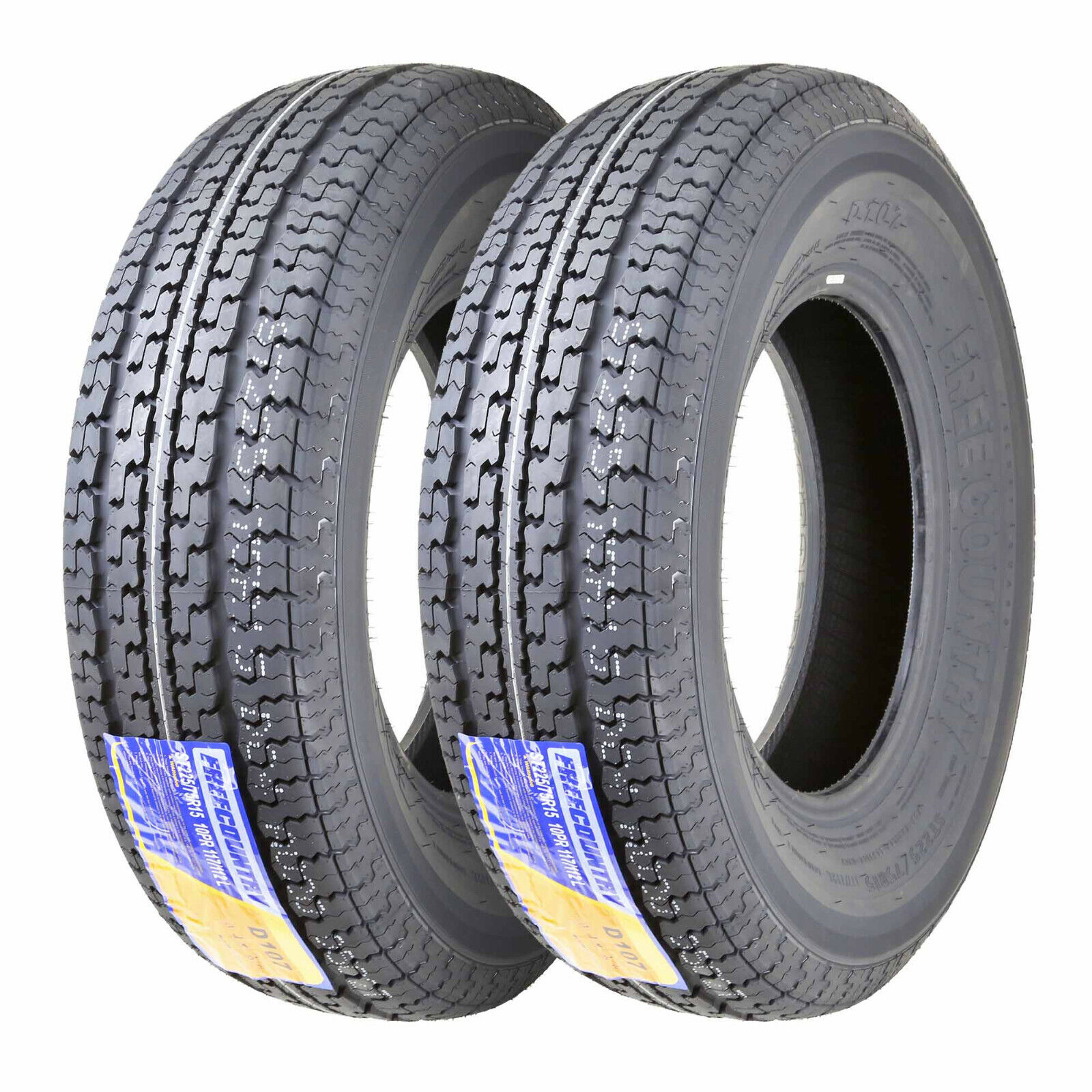2 ST225/75R15 FREE COUNTRY Trailer Tires 225 75 15 Radial 10PR LRE w/Scuff Guard