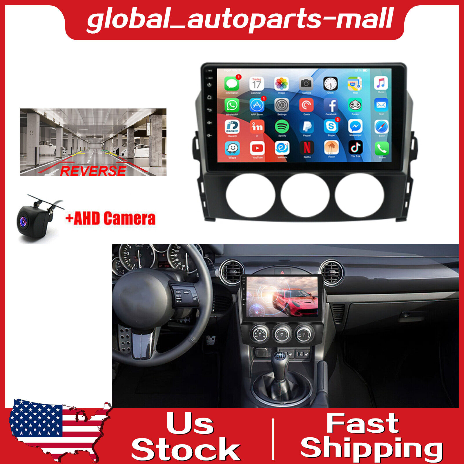 Mirror Link with Cam Mic Car Stereo Radio 9'' Android 13 For Mazda MX-5 2006-21