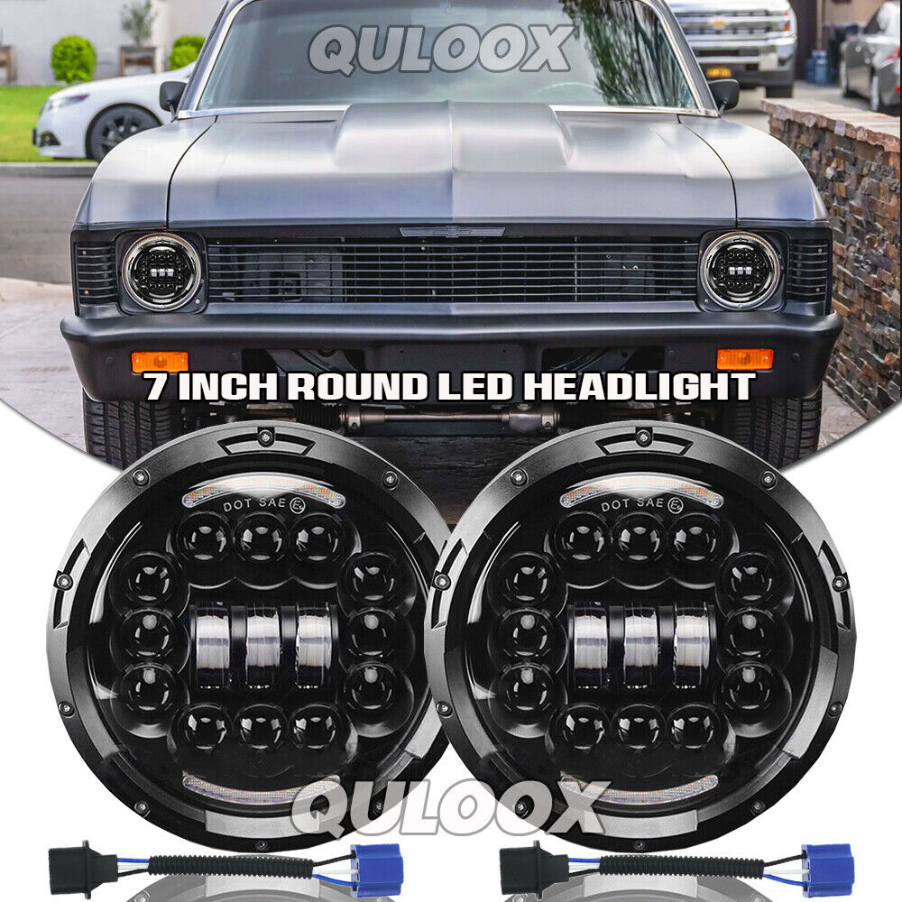 2x Chrome 7Inch Round Led Headlights Hi-Lo For Chevy C10 C20 G10 G20 Nova Pickup