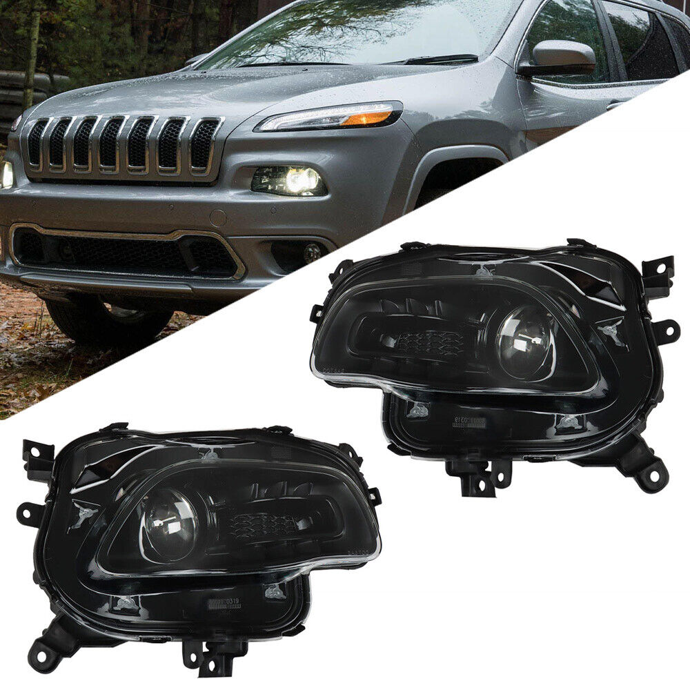 Halogen Type Projector Black Headlights Pair LH+RH For 2014-2018 Jeep Cherokee