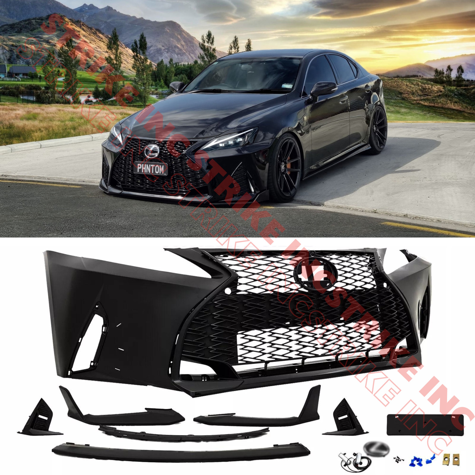 For 06-12 Lexus IS250 IS350 C Front Bumper Grille Kit To 4IS 2021+ W/ Fogs & Lip