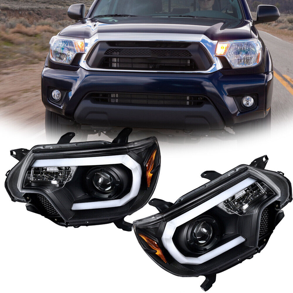 For 2012-2015 Toyota Tacoma Bar Headlights Halogen w/ LED DRL Clear Lens LH+RH