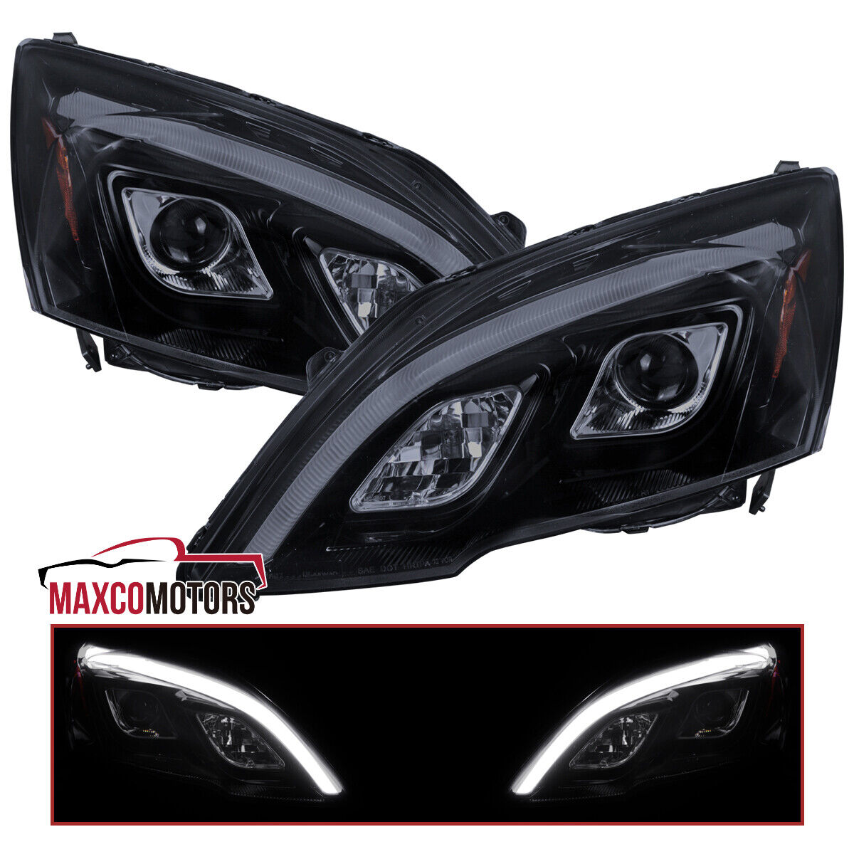 Smoke Projector Headlights Fits 2007-2011 Honda CRV LED Strip Lamps Left+Right