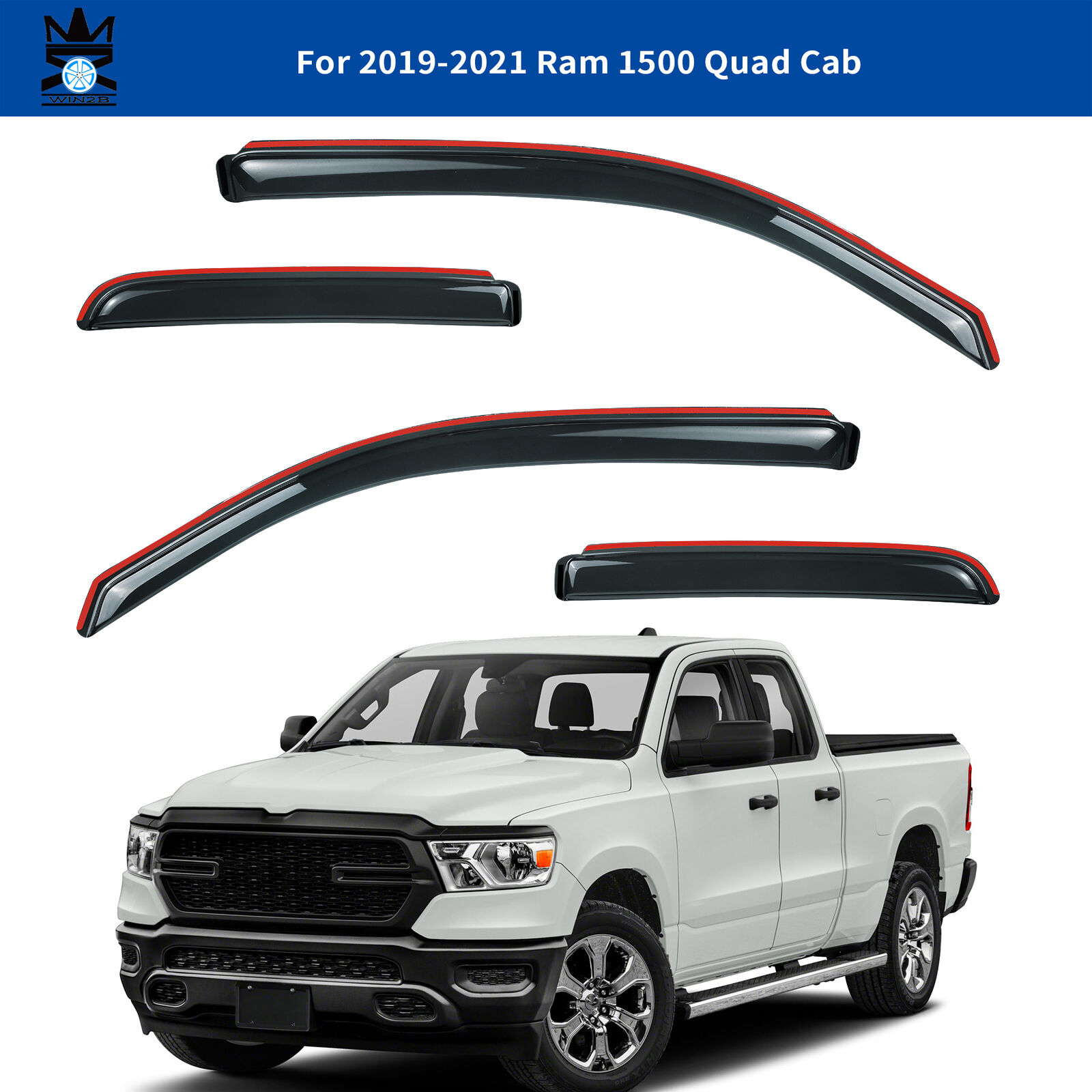 In Channel Mix Window Visors Sun Rain Guards for 2019-2024 Ram 1500 Extended Cab